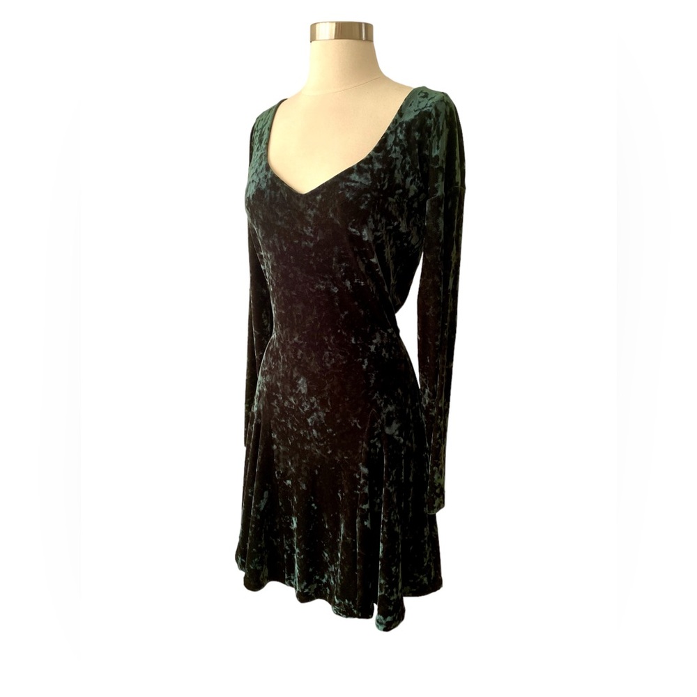 Betsy Johnson Green Panne Velvet Skater Dress Size L